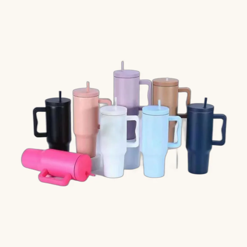 1200ml Stainless Steel Insulated Travel Tumbler with Handle and Straw