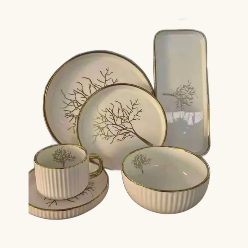 32-Piece Luxury Gold Tree Ceramic Dinner Set