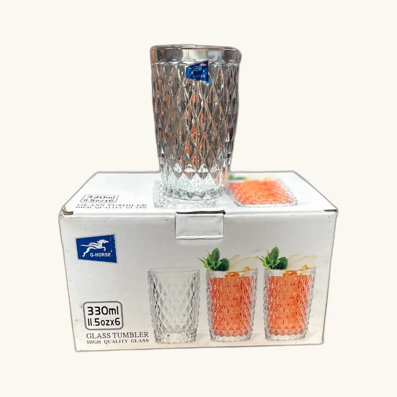 G-Horse 6-Piece Clear Embossed Glass Tumbler Set 330ml