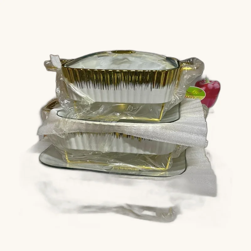 Luxury Ceramic Serving Bowl with Gold Rim Edge