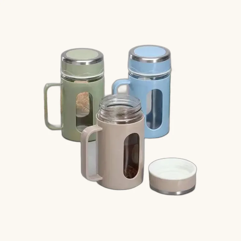Portable Glass Coffee Mug with Protective Sleeve and Handle